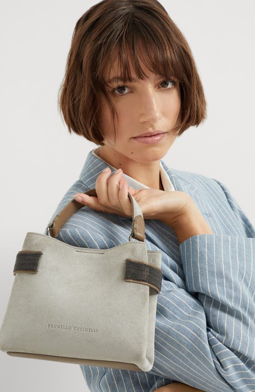 Brunello Cucinelli Small Suede Essence Top-handle Bag In Taupe
