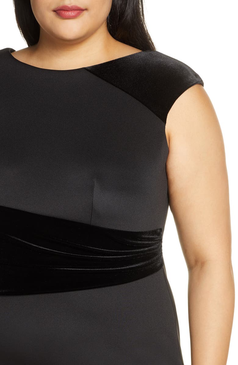 Vince Camuto Velvet Detail Scuba Trumpet Gown, Alternate, color, 