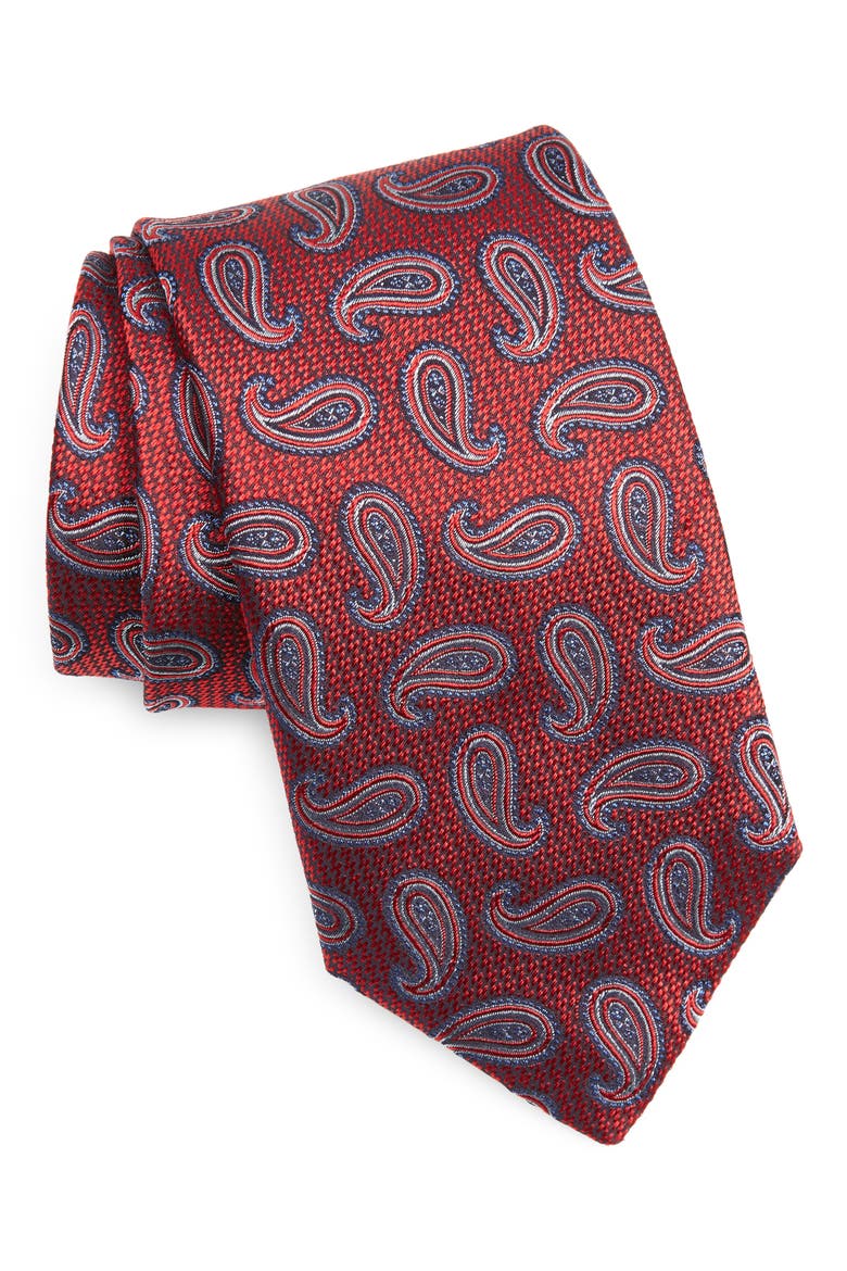 Paisley Silk Tie, Main, color, RED