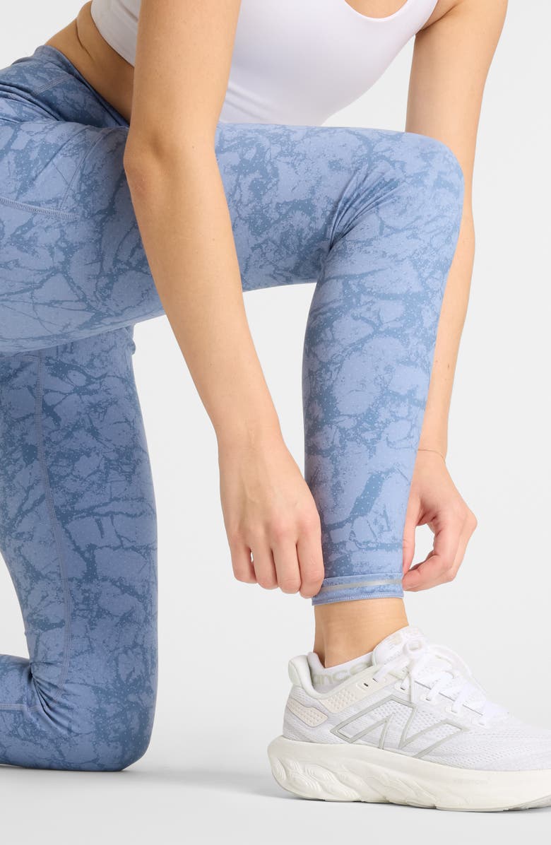 New Balance NB Sleek Pocket Printed High Waist Performance Leggings, Alternate, color, Blue