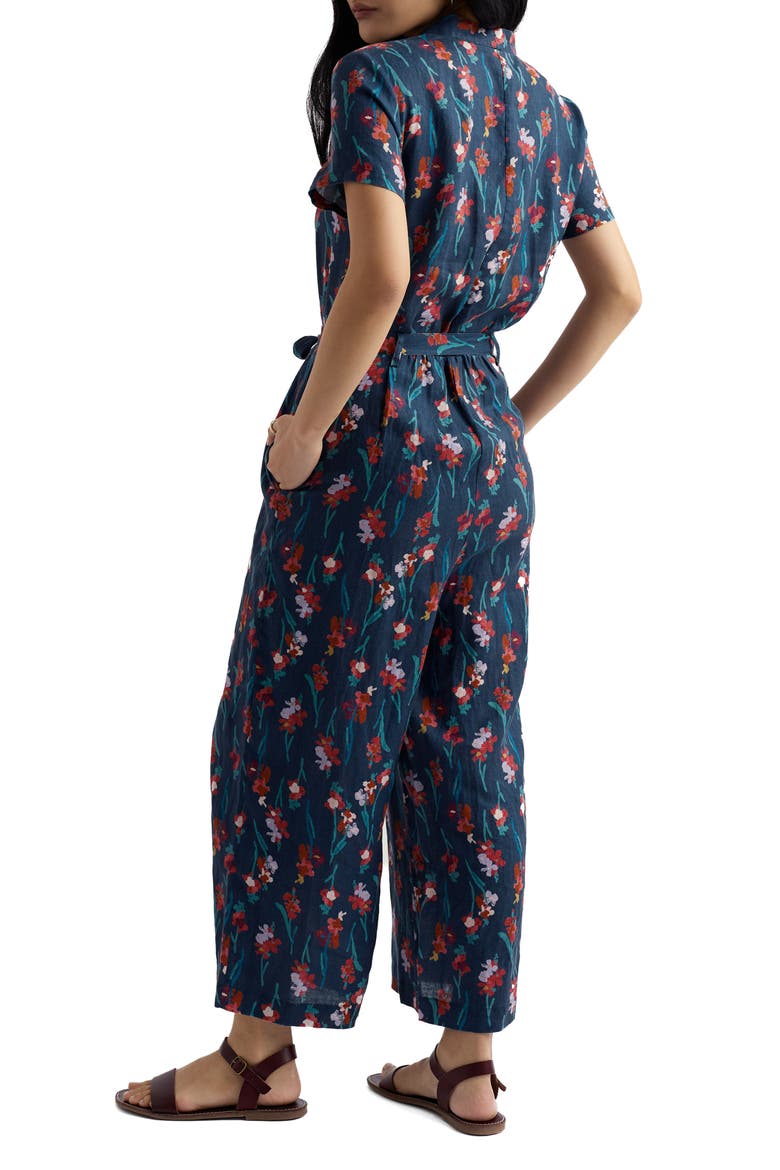 Treen Cove Floral Linen Jumpsuit, Alternate, color, SNAPDRAGON SEA CAVE