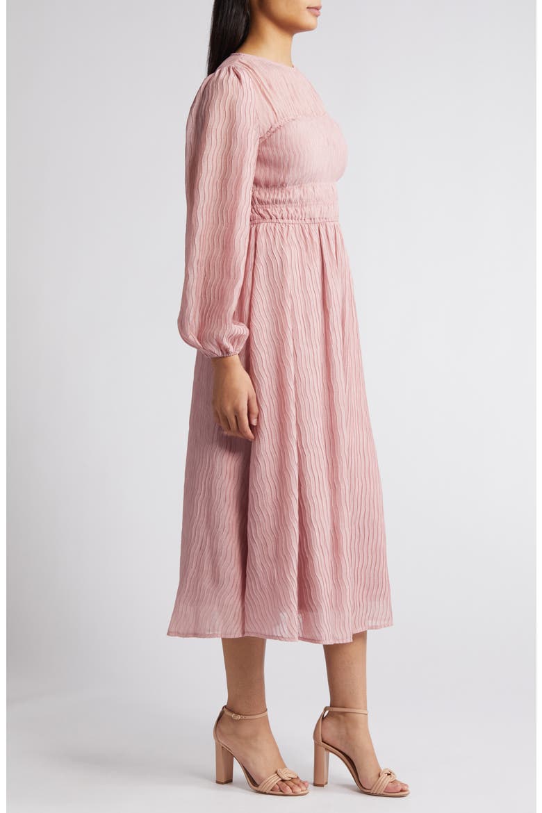 Shirred Long Sleeve Midi Dress, Alternate, color, BLUSH
