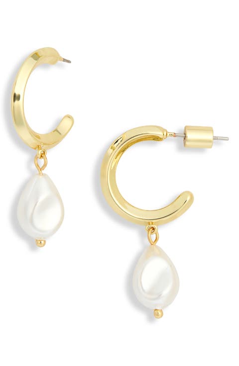 Jones Pearl Drop Huggie Hoop Earrings