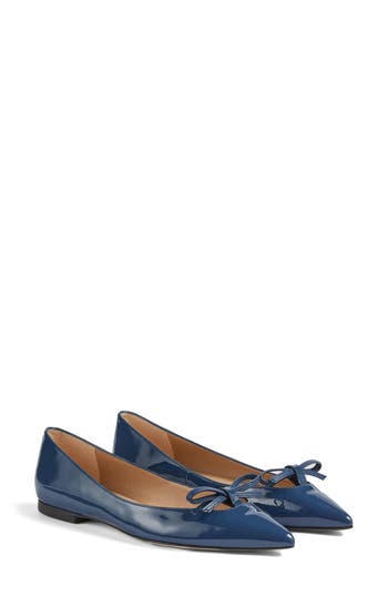 Lk Bennett Lynne Mini Bow Pointed Toe Flat In Blue