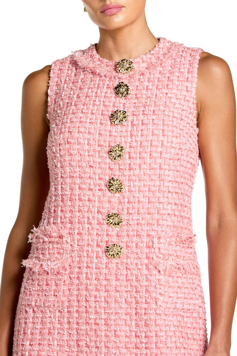 Boucle Sleeveless Button Detail Mini Dress, Alternate, color, Pink