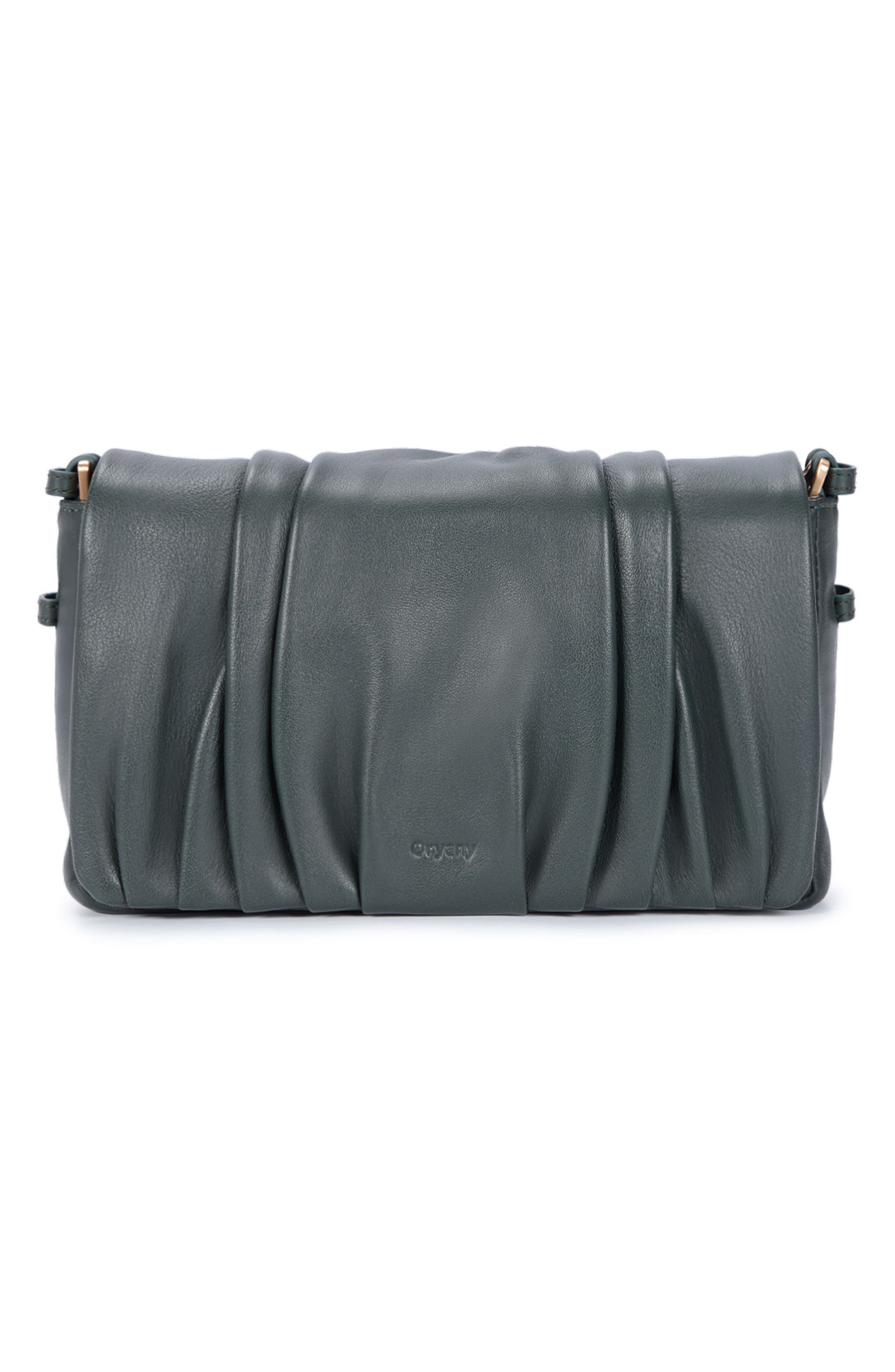 Bell Pleated Leather Shoulder Bag, Alternate, color, DEEP GREEN