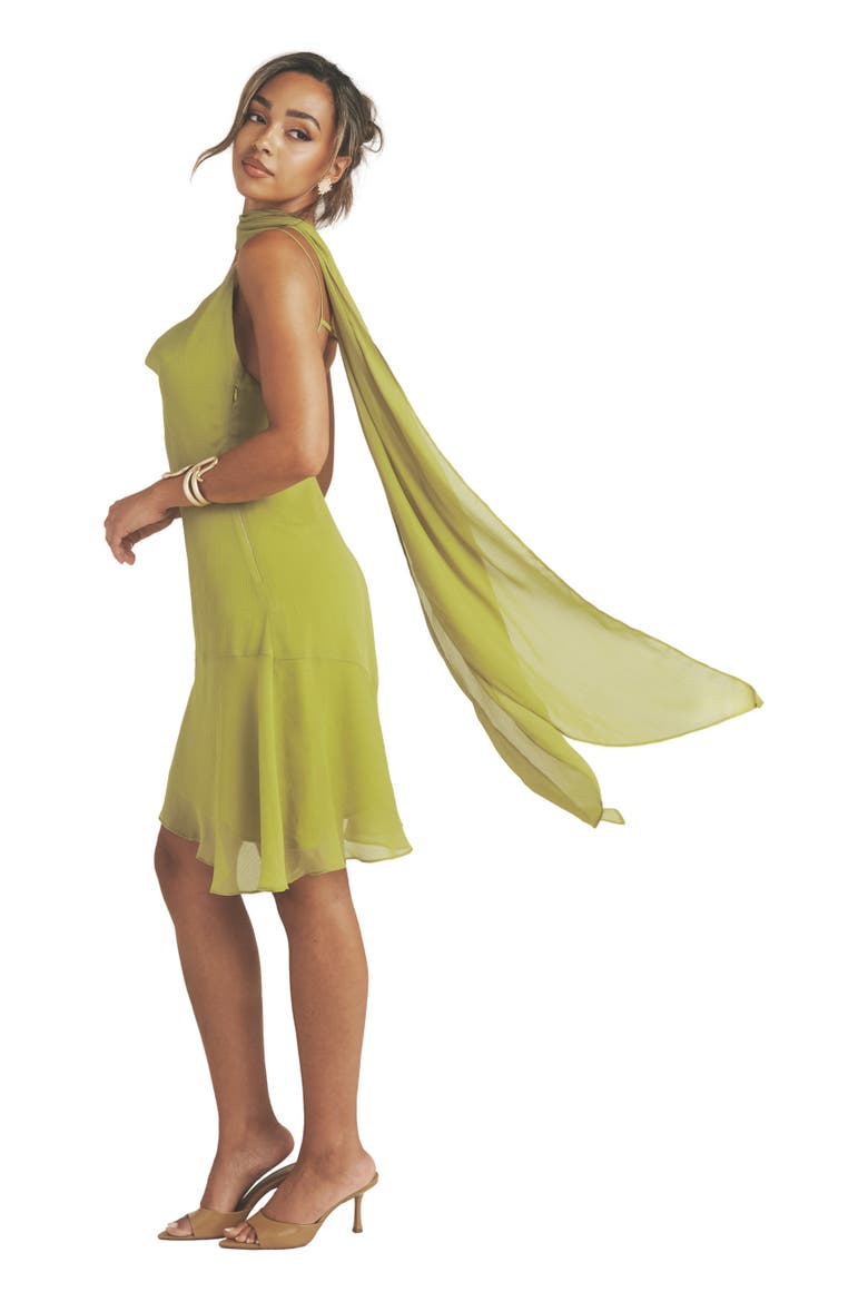 Ava Cowl Neck Chiffon Mini Dress, Main, color, Green