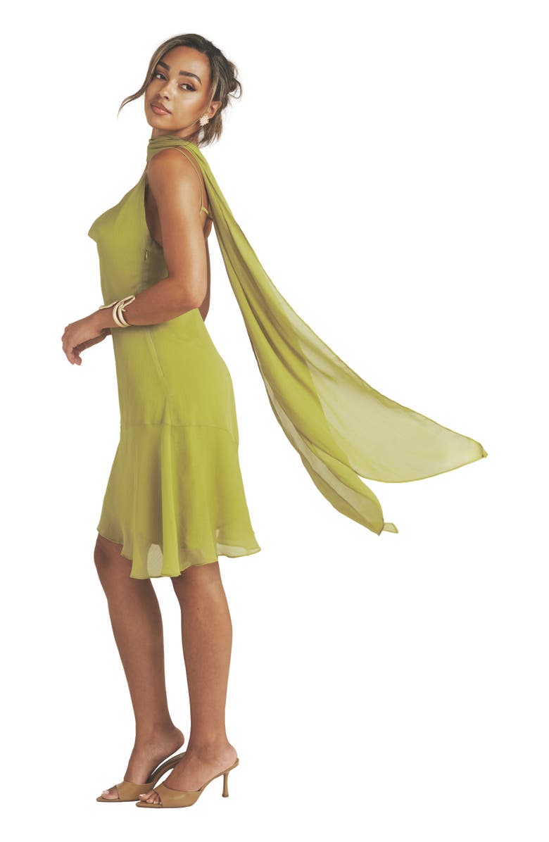 Six Stories Ava Cowl Neck Chiffon Mini Dress, Main, color, Green