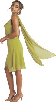 Six Stories Ava Cowl Neck Chiffon Mini Dress