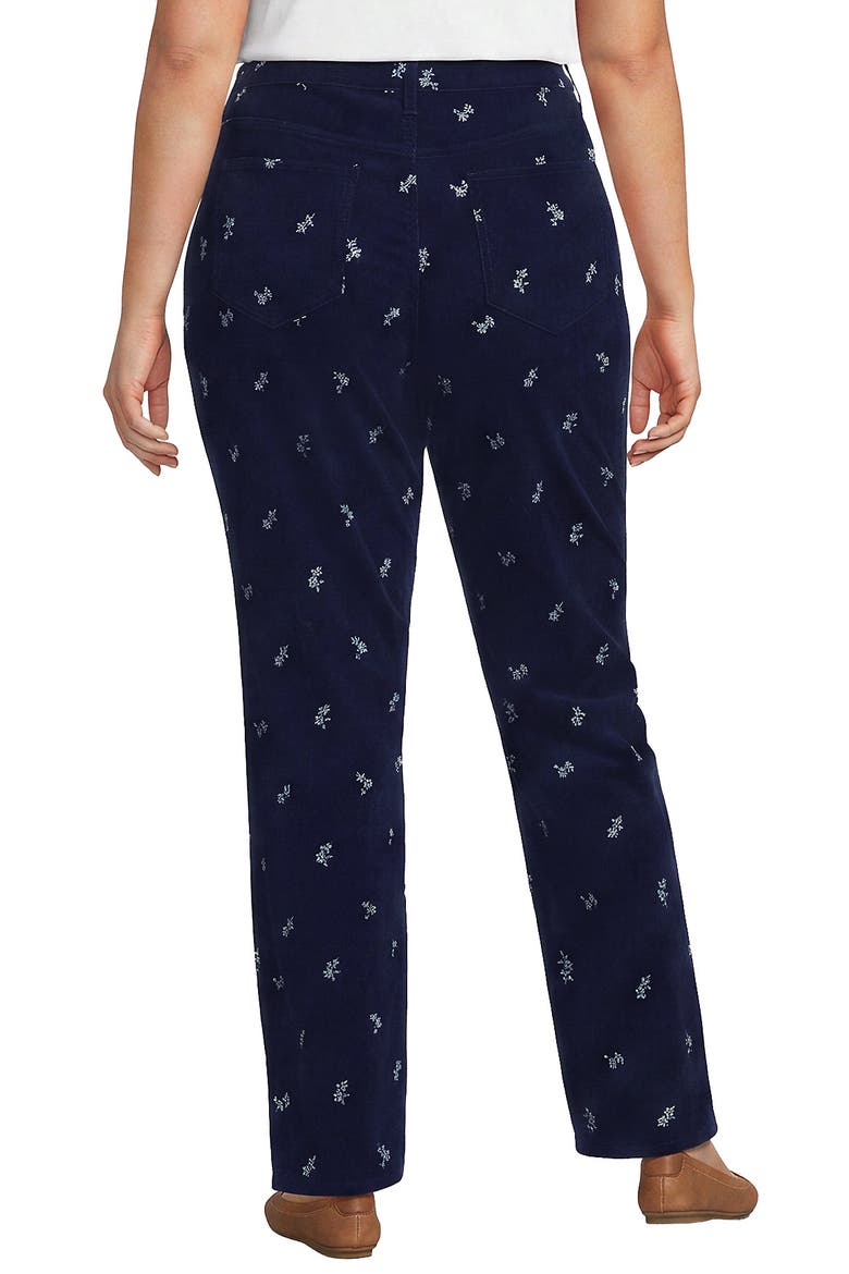 Plus Size Fine Wale Corduroy High Rise Straight Leg Pants, Alternate, color, Embroidery/Deep Sea Navy