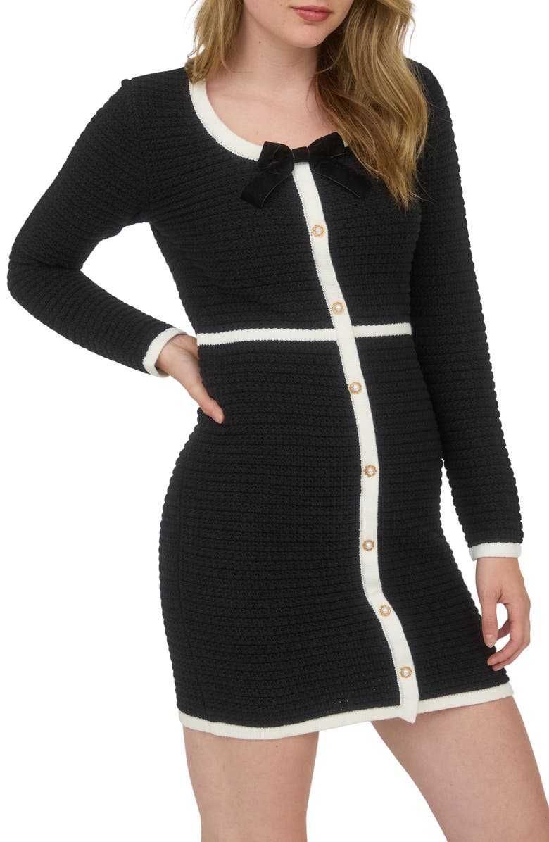 AUGUST SKY Bow Long Sleeve Sweater Dress, Alternate, color, Black