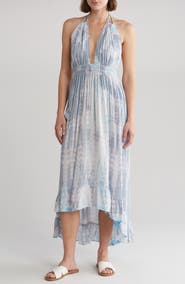 BOHO ME Open Back Plunge Neck Ombré Halter Dress