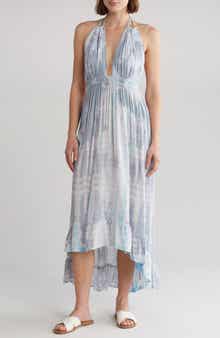 BOHO ME Open Back Plunge Neck Ombré Halter Dress