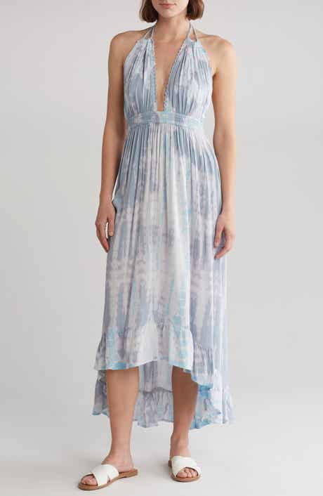 BOHO ME Open Back Plunge Neck Ombré Halter Dress