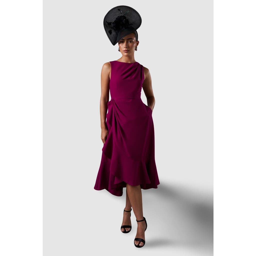 Coast Crepe Ruffle Low Back Dress In Burgundy