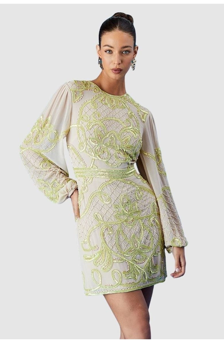 Coast Muse Chiffon Embellished Mini Dress, Main, color, Natural