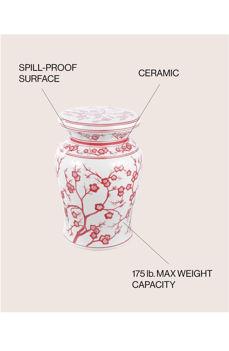JONATHAN Y Cherry Blossom 17.75" Ceramic Garden Stool, Alternate, color, White/Red