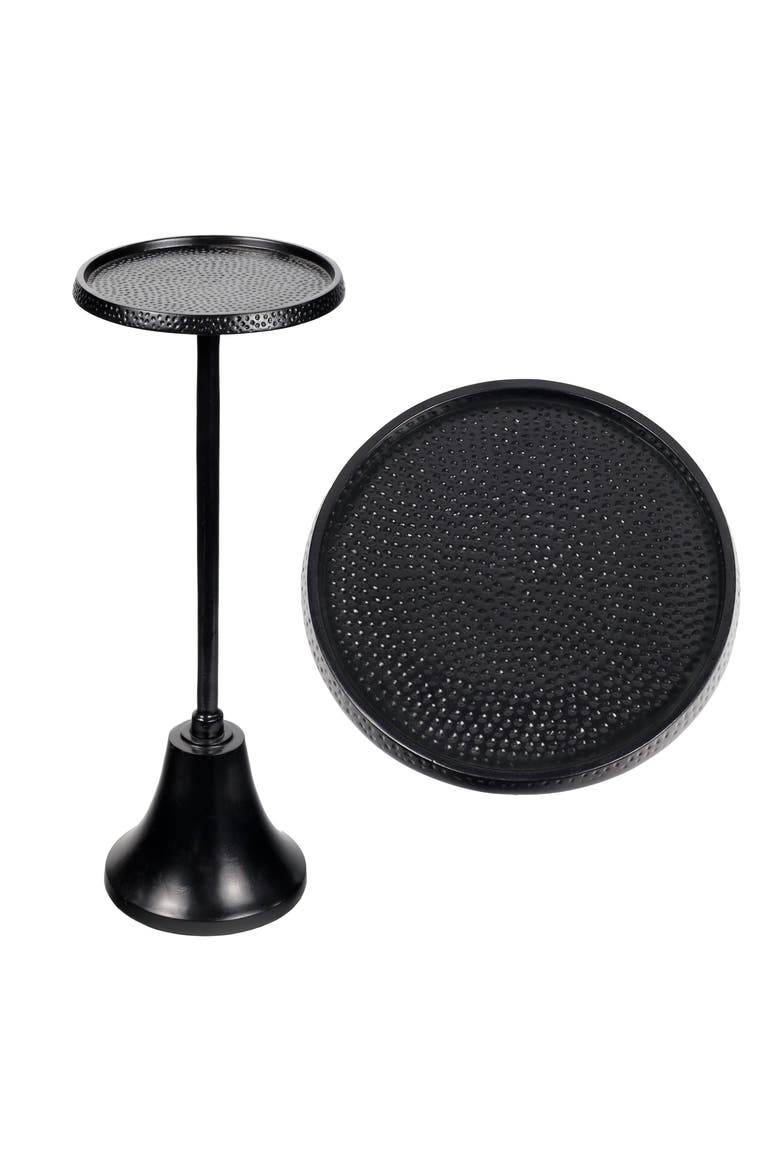 Irida Modern Hammered Round Pedestal Drink Table, Metal Accent Martini Side Table for Living Room Bedroom, Main, color, Antique Black