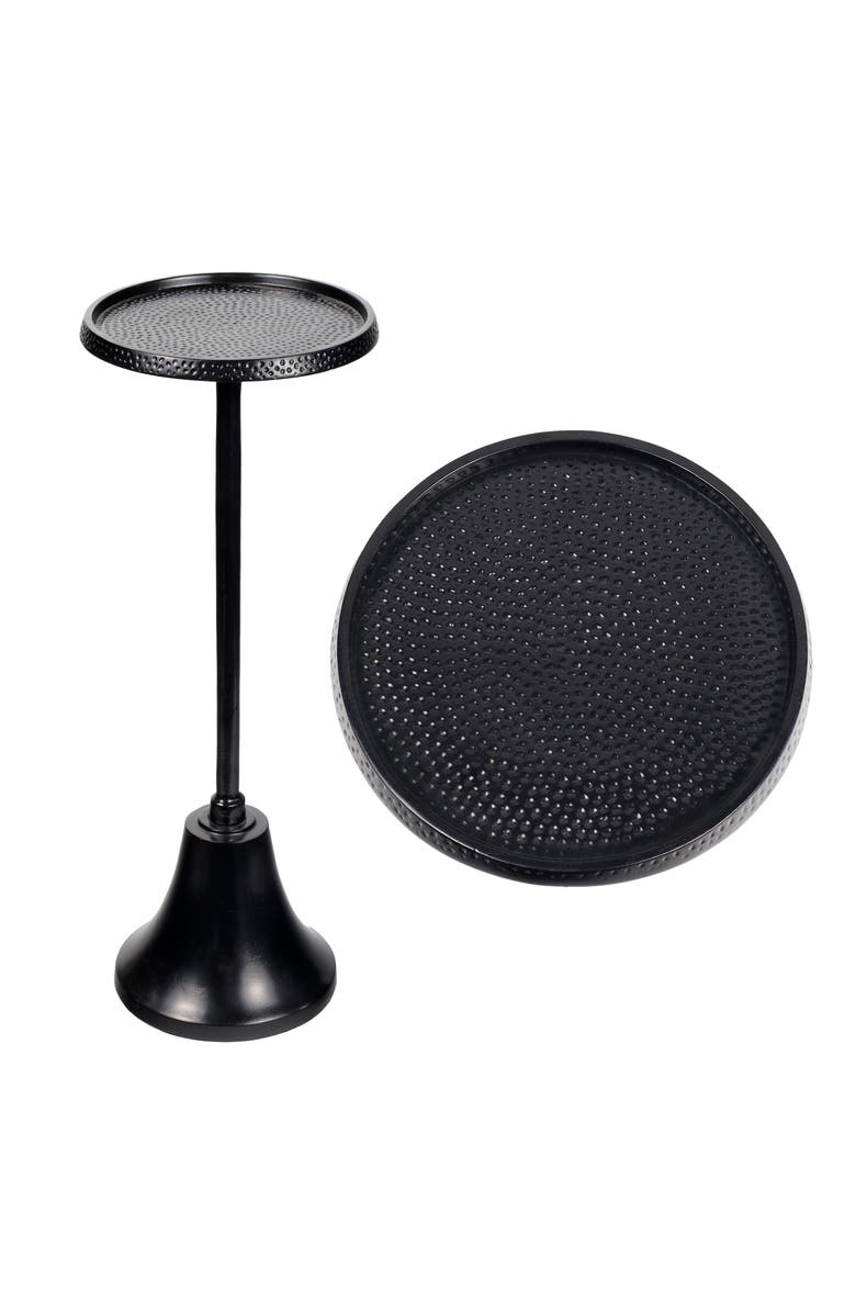 JONATHAN Y Irida 24" Art Deco Designer Pedestal Drink Table and Decorative End Table with Hammered Round Top and Bell Base, Main, color, Antique Black