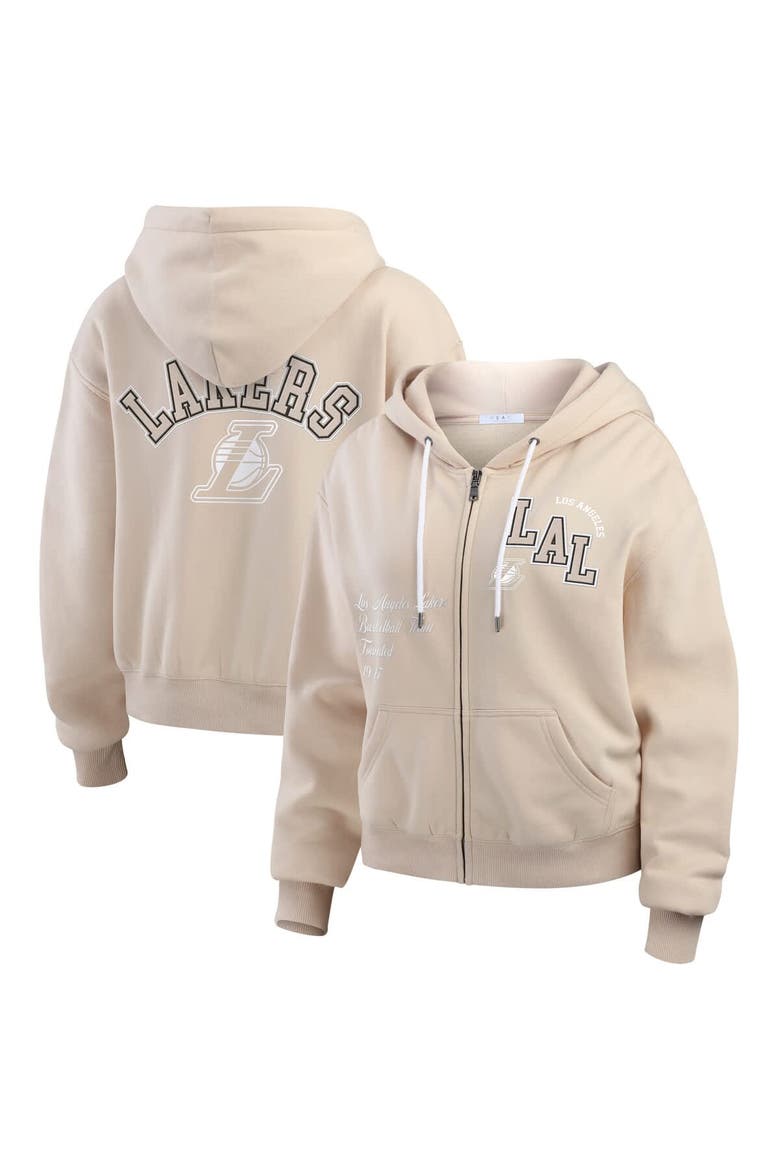 Women's WEAR by Erin Andrews Cream Los Angeles Lakers Plus Size Tonal Felt Patch Full-Zip Hoodie, Main, color, Cream