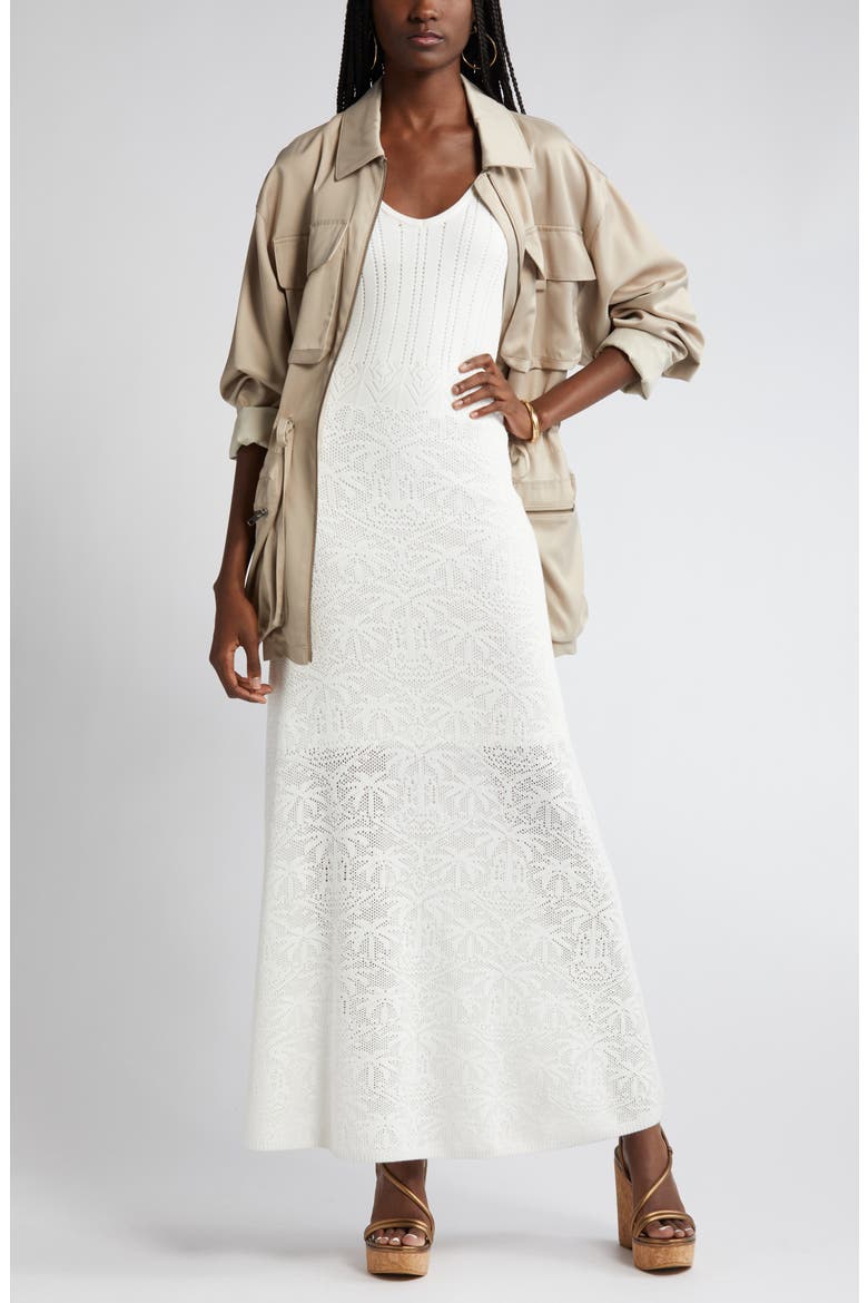 Palm Tree Embroidered Knit Maxi Dress, Main, color, IVORY