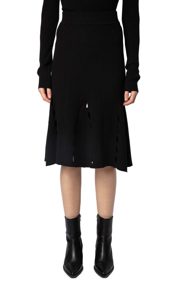 Zadig & Voltaire Ginza Merino Wool Blend Rib Sweater Skirt, Main, color, 