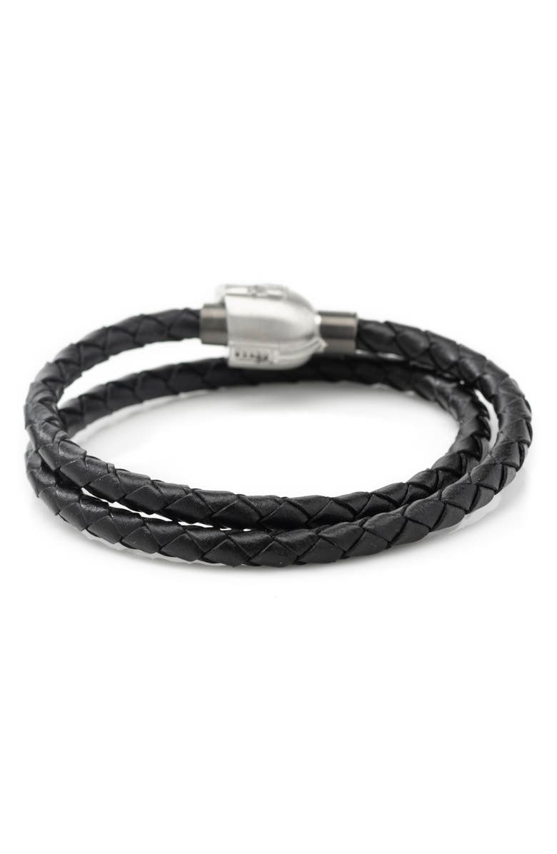 Cufflinks, Inc. Mandalorian Braided Leather Wrap Bracelet, Alternate, color, Silver