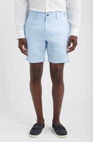 Berle Light Blue Flat Front Linen Shorts