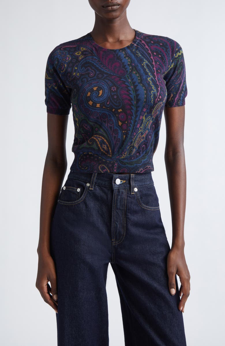 Etro Paisley Silk & Cashmere Sweater, Main, color, Print On Blue Base