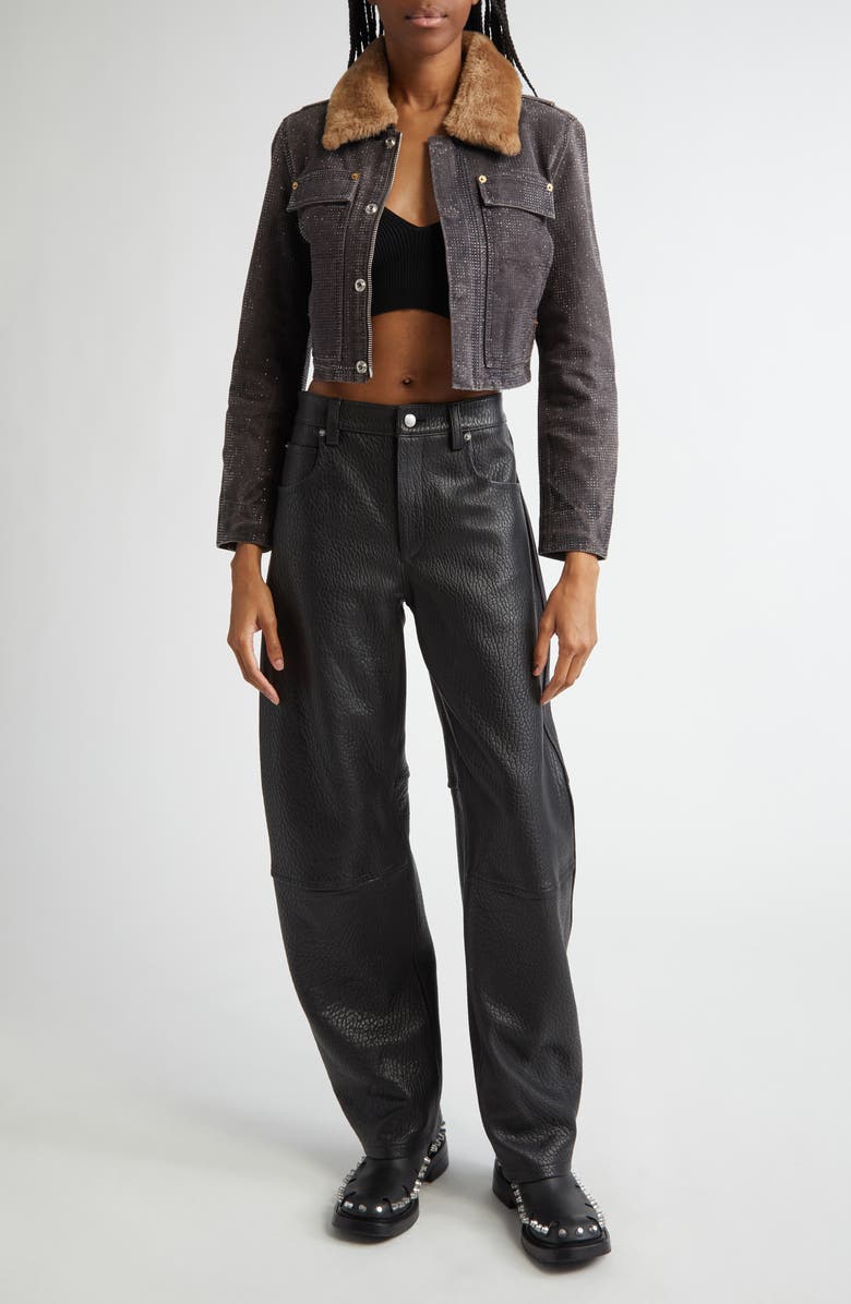 Alexander Wang Workwear Shrunken Trucker Jacket with Faux Fur Collar, Alternate, color, 