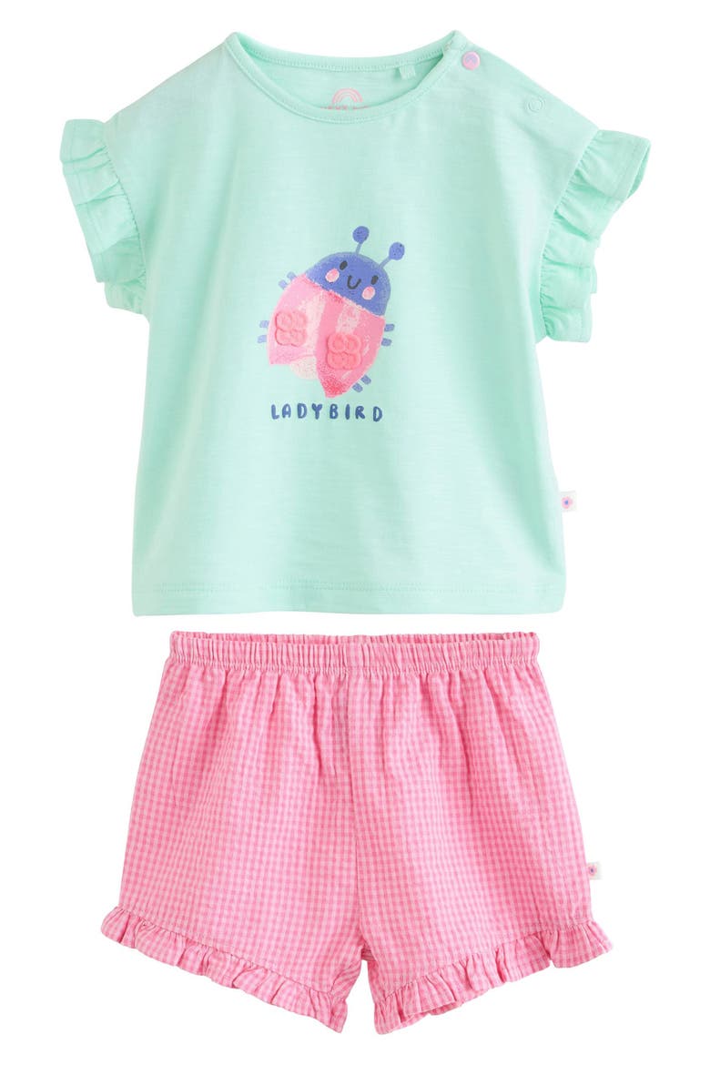 Ladybird Graphic Cotton T-Shirt & Gingham Shorts Set, Main, color, GREEN