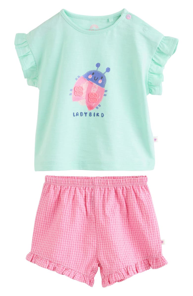 NEXT Ladybird Graphic Cotton T-Shirt & Gingham Shorts Set, Main, color, Green