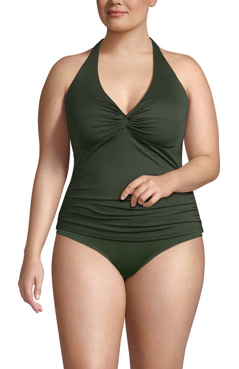 Plus Size Pique Knot Twist Halter Tankini Top
