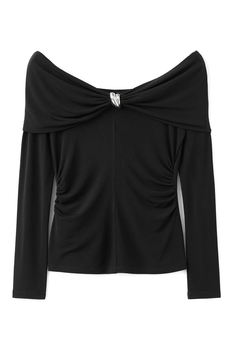 Metallic Off the Shoulder Top, Alternate, color, BLACK