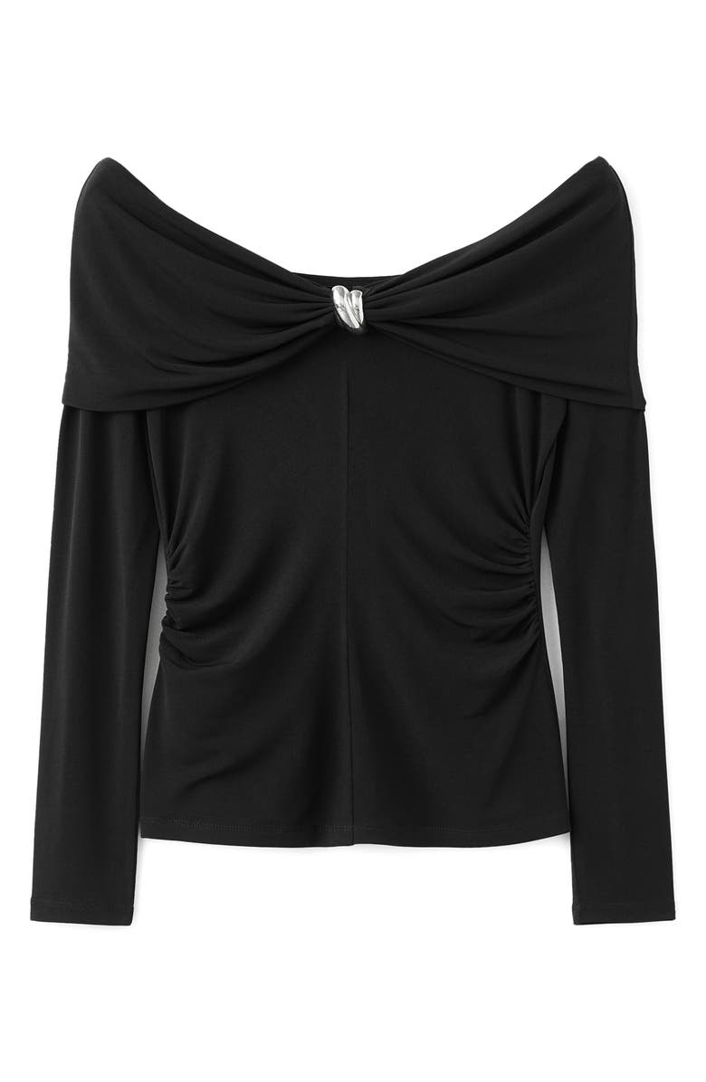 MANGO Metallic Off the Shoulder Top, Alternate, color, Black