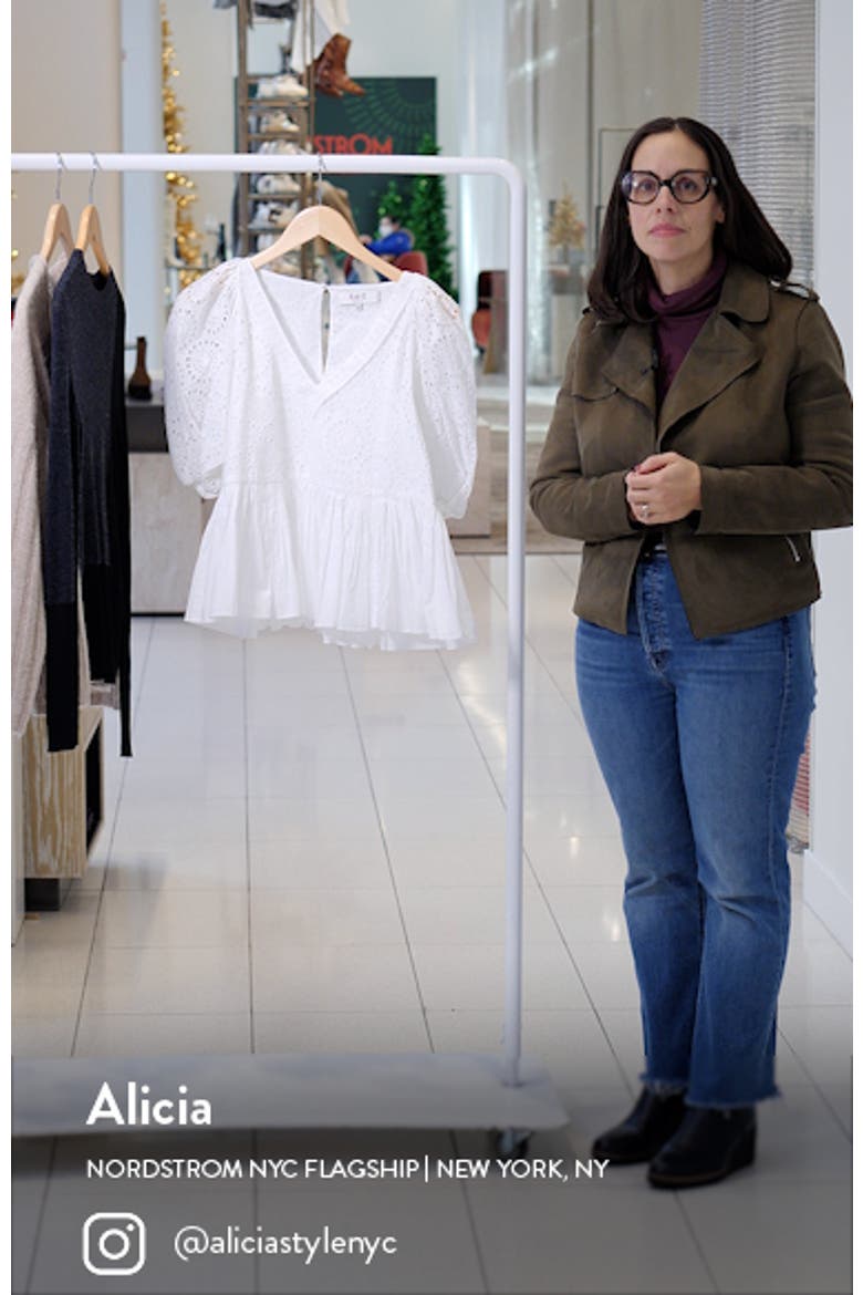 Maeve Eyelet Puff Sleeve Peplum Top video