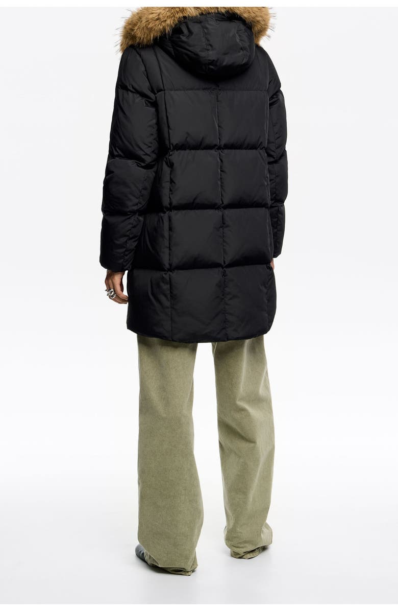 Bimba y Lola Tailored Down Coat With Fur Hood, Alternate, color, Black