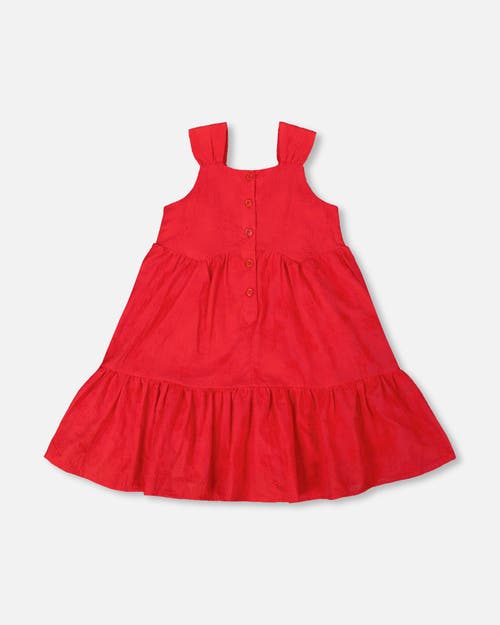 Deux Par Deux Girls' Multi-tiered Eyelet Dress - Little Kid In Red