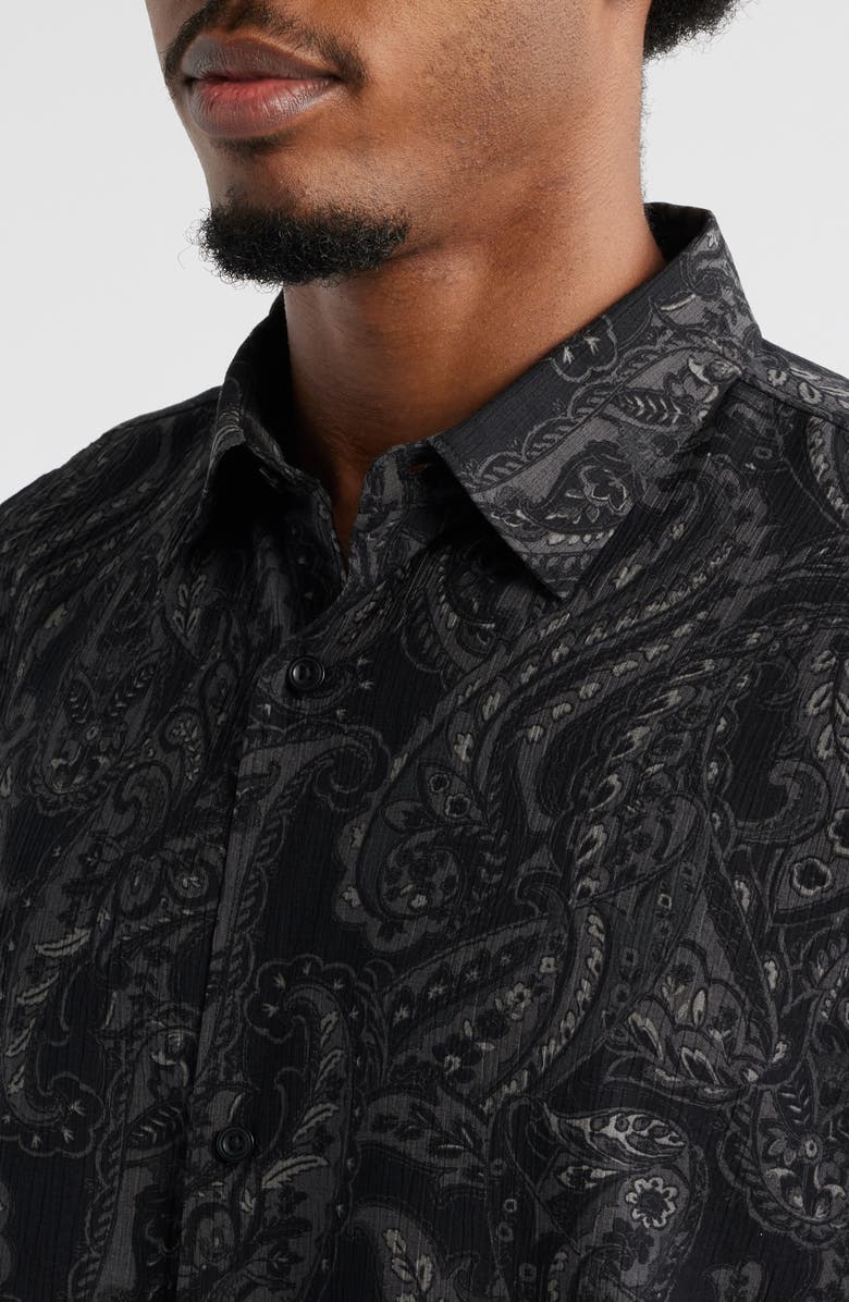 Open Edit Paisley Short Sleeve Button-Up Shirt, Alternate, color, Black Ornate Paisley