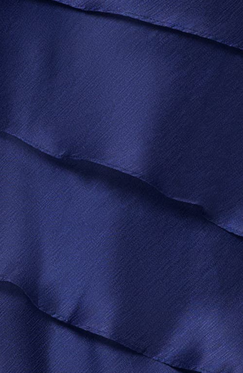Xscape Evenings Ruffle One-shoulder Tiered Charmeuse Gown In Navy