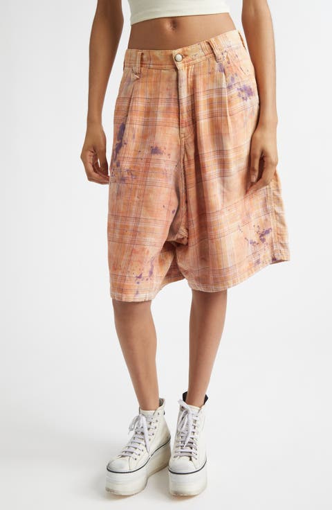 Jesse Plaid Pleated Cotton Wide Leg Carpenter Shorts