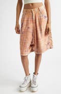 R13 Jesse Plaid Pleated Cotton Wide Leg Carpenter Shorts