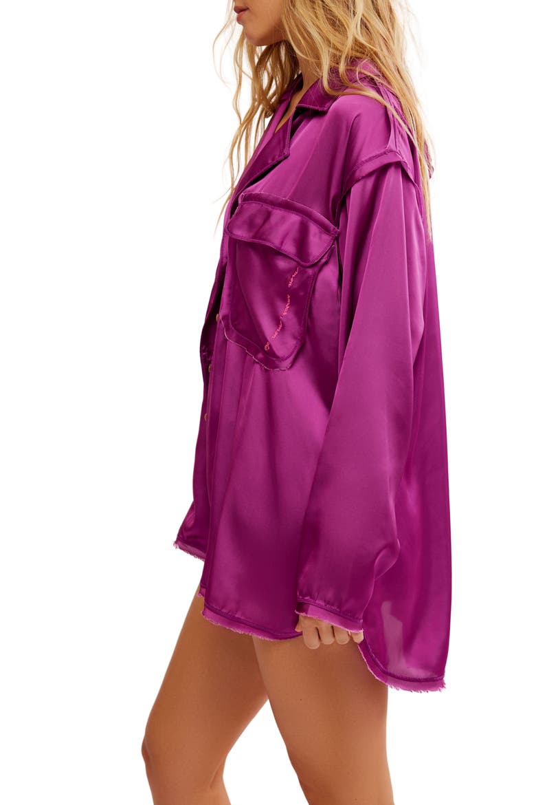 Like Honey Long-Sleeve Satin Pajama Shirt, Alternate, color, VIVID VIOLA