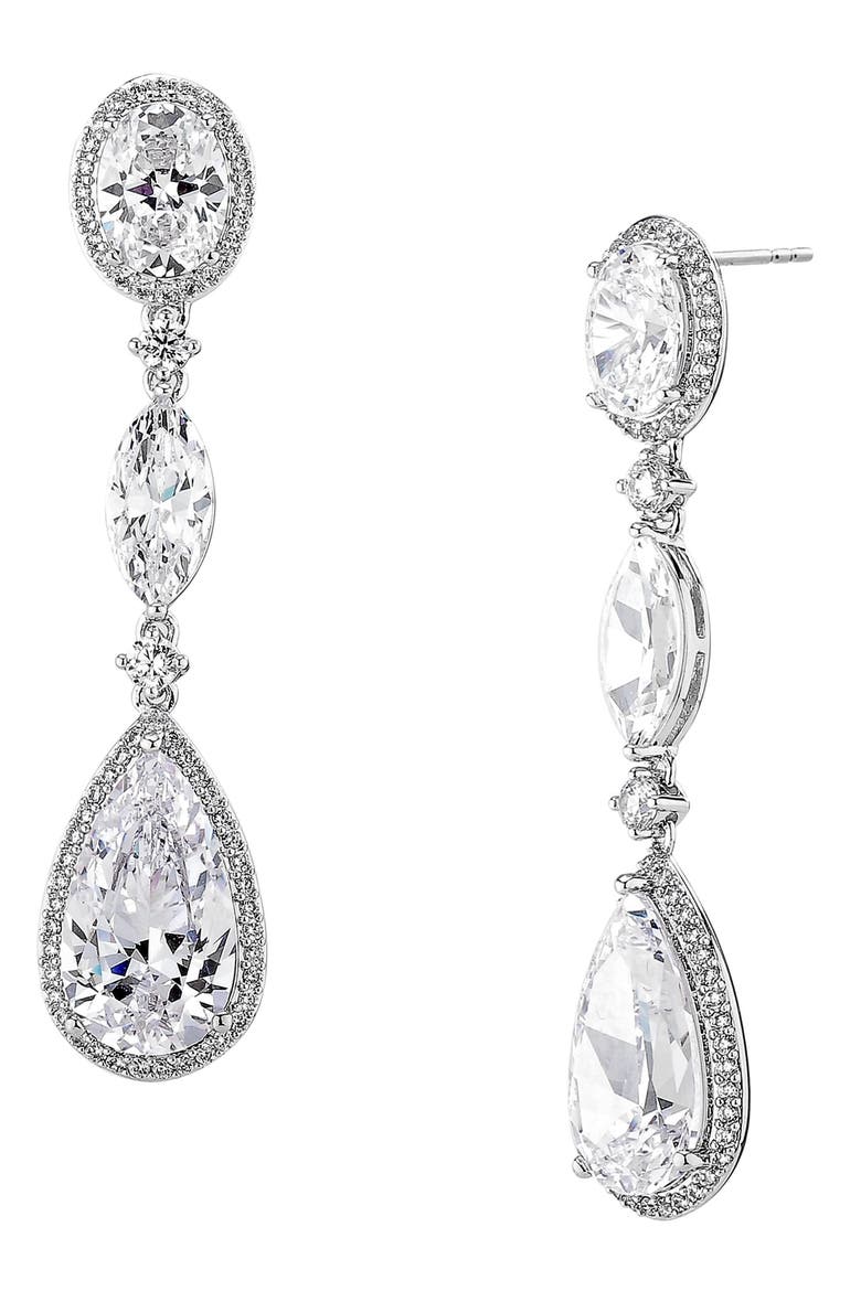 Cubic Zirconia Teardrop Earrings, Main, color, RHODIUM
