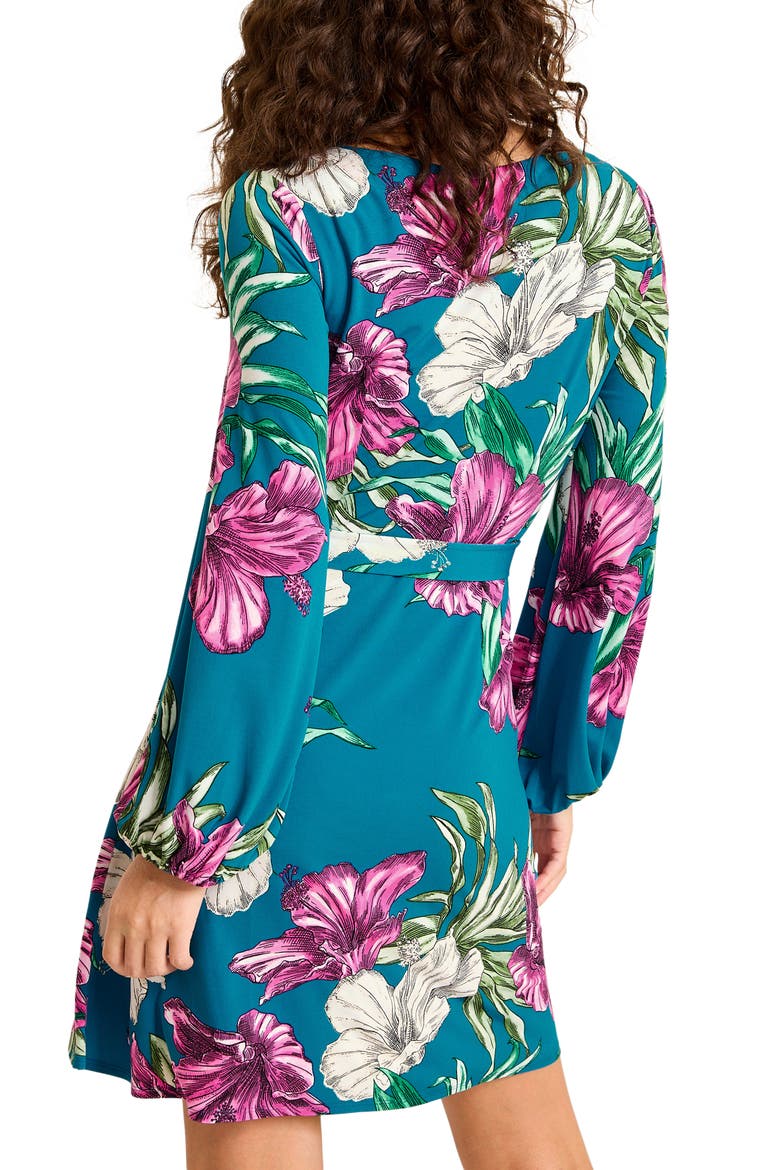 Villa Garden Wrinkle Resistant Tie Belt Long Sleeve Dress, Alternate, color, ACADEMY