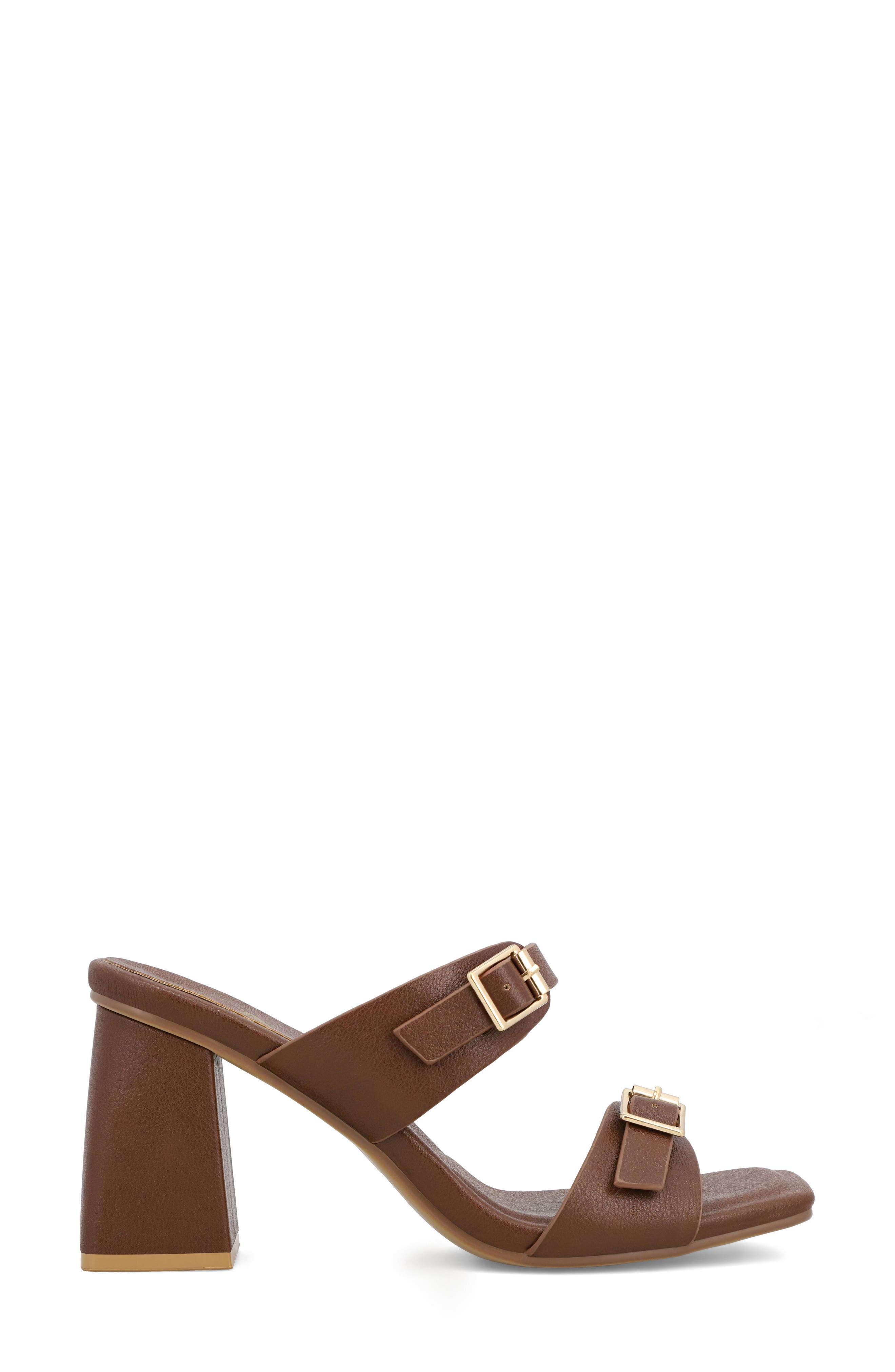 MIA Rene Double Buckle Block Heel Sandal, Alternate, color, Brown