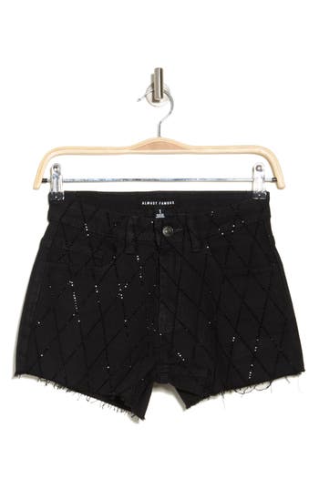 Madden Girl Rhinestone Front Raw Hem Denim Shorts