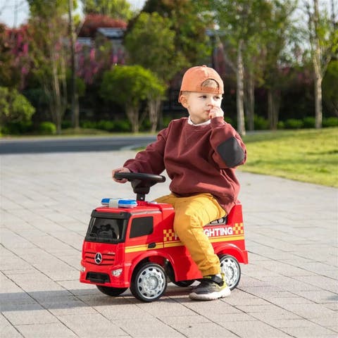 Freddo Mercedes-Benz Antos Truck Foot-to-Floor Ride-On for Toddlers 1-3, Engine Sounds, Lights, Under-Seat Storage, Red