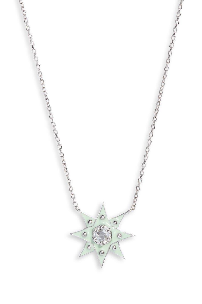 White Topaz Starburst Pendant Necklace, Main, color, GREEN