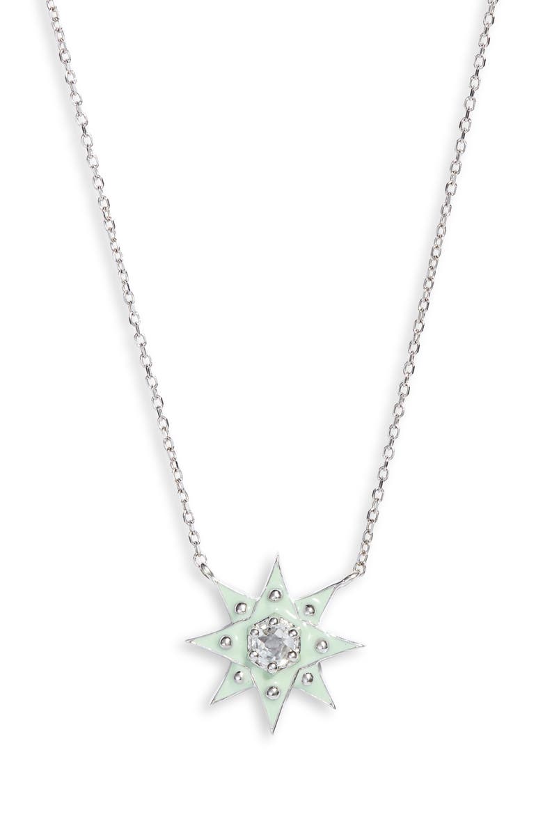 Anzie White Topaz Starburst Pendant Necklace, Main, color, Green